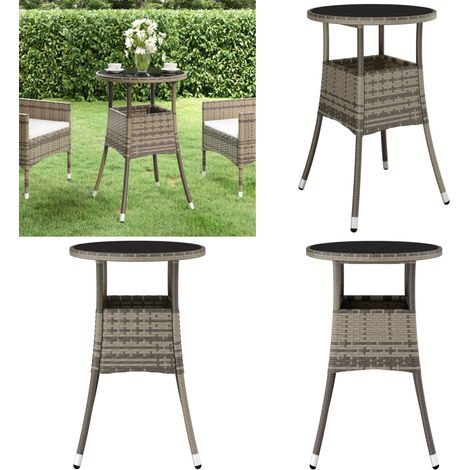 Tavolo Giardino Ø60x75 cm Vetro Temperato e Polyrattan Grigio - Tavolo da esterno - Tavolo in vetro temperato