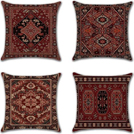 Fundas de cojín decorativas geométricas persas para decoración del hogar, juego de 4 cojines decorativos orientales Ikat de 45,7 x 45,7 cm (1/5)