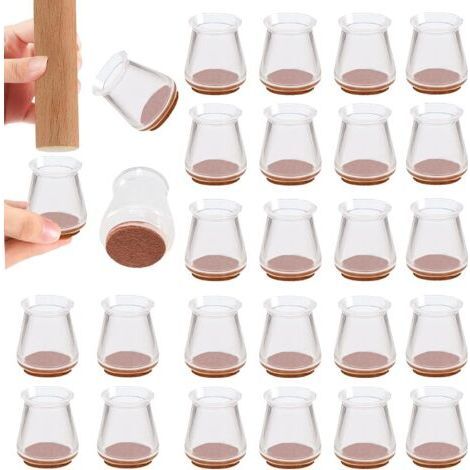 24PCS Transparent Chair Leg Protectors, 25-30mm Chair Glide, 2mm Thick Silicone Chair Leg Protector, Chair Cap to Protect Floor from Scratches and Noise (1/4)
