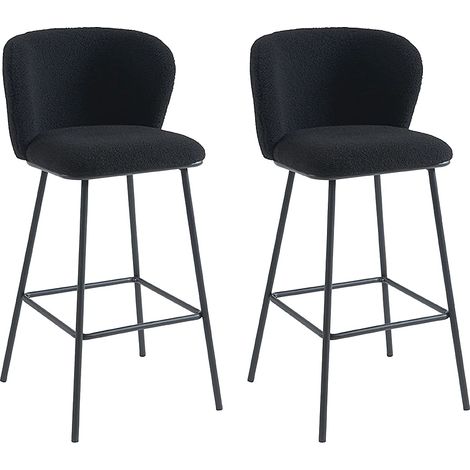 Lot de 2 tabourets de bar en tissu bouclette et métal - Noir - SENORASE (1/5)