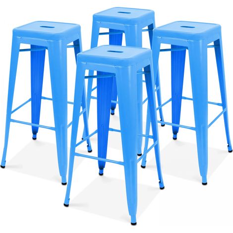 Lot de 4 tabourets de bar en acier bleu mat