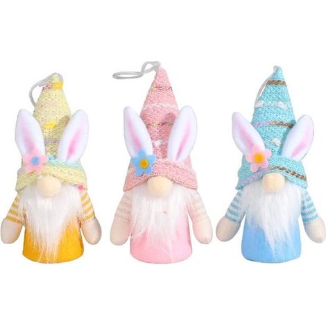 Ornamento pasquale a forma di gnomo agnello – Blu + giallo + rosa, in peluche, illuminato (1/2)
