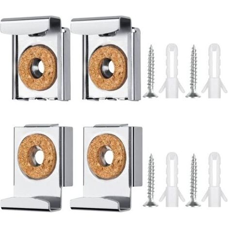 Support de miroir sans cadre Karteo en acier inoxydable, 4 pièces avec vis et chevilles, épaisseur max 6mm (1/5)