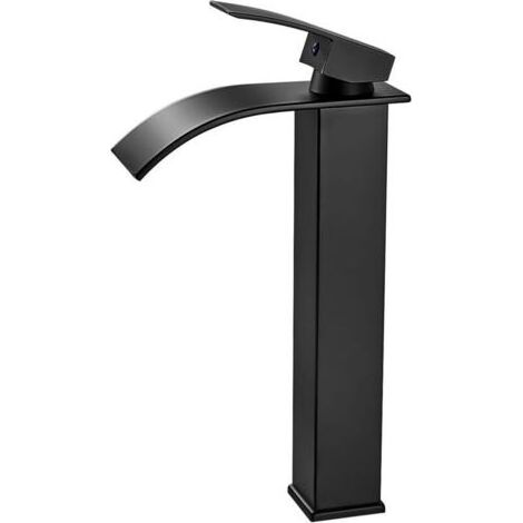 robinet de salle de bain cascade noir, robinet cascade haut noir moderne, robinet mitigeur de lavabo, robinet carré en laiton (1/5)