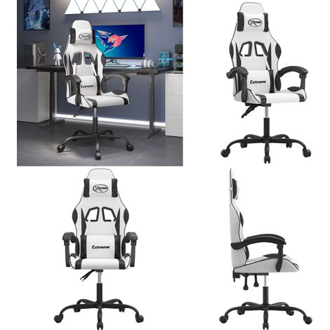 Chaise de jeu pivotante Blanc et noir Similicuir - Chaise de jeu - Chaise de jeu avec oreiller (1/5)