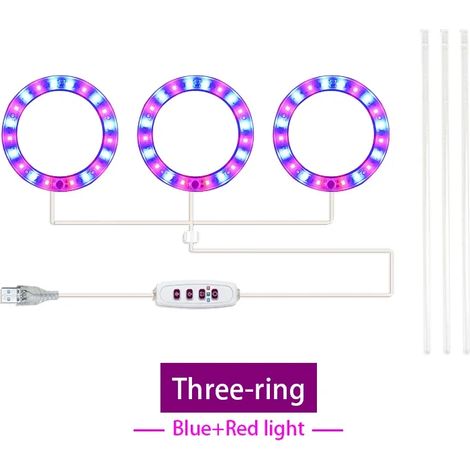 Lampes de croissance pour plantes Lampe de croissance LED annulaire (lumière bleue et rouge 3, USB 5 V CC) avec contrôle, pour semis, fleurs et culture en intérieur. (1/5)