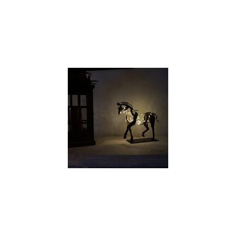 Scultura di cavallo in metallo, regalo per cavalieri, decorazione per la casa, stile country, stile vintage, statua di cavallo in metallo (con luce).-Crezuo