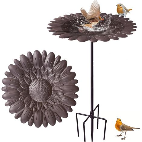 Abreuvoir Oiseaux Exterieur, Mangeoire Oiseaux Exterieur, avec Base Stable 5 Broches, Bain d'oiseaux Vintage en Métal sur Pied pour l'extérieur Jardin Cour Decoration(Couleur Rouille) (1/5)