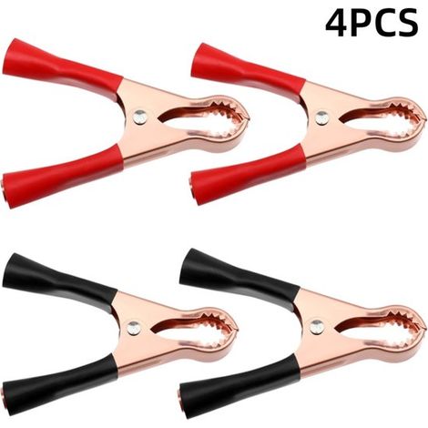 4 piezas, Pinza de cocodrilo aislante, Pinza de cocodrilo de 12V, 50A, Pinza chapada en cobre, vehículos y barcos, Negro, Rojo, 85 cm (1/5)