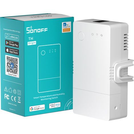 SONOFF THR320 Interrupteur intelligent de surveillance de la température et de l'humidité Interrupteur Connecté WiFi,avec Détection de température et d'humidité, Compatible avec Alexa/Google