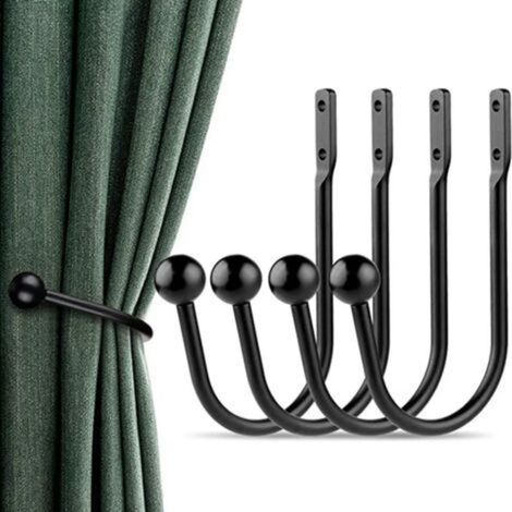 Retenues de Draperie de Rideau Crochets Décoratifs pour Fenêtre Embrasses à Rideaux Crochets de Retenue de Rideau en Métal pour Lourds et Légers Crochet - Noir (4 pièces)