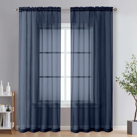 CCYKXALot de 2 Rideaux Transparents Extra Longs de 250 cm de Long pour Porte française de Maison, Bleu Marine, 2 Panneaux de 100 x 250 cm (l x L) (1/5)