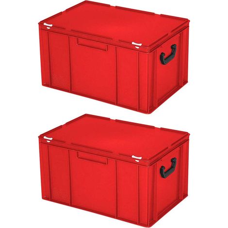 BRB Lot de 2 valises en plastique avec 2 poignées de transport Rouge 600 x 400 x 330 mm