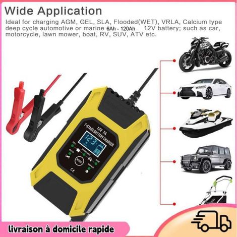 Chargeur De Batterie - 12 V 7 A - Pour Batteries Au Plomb AGM GEL SLA WET - Voiture Moto Bateau Tondeuse Camping-car - 6 Ah À 120 Ah (1/5)