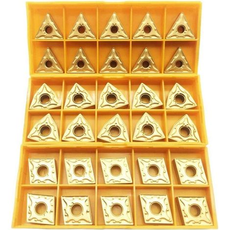 Lot de 30 lames CNMG 431 + WNMG 431 + TNMG 331 CNC indexables en carbure solide pour support d'outils de tournage de tour. (1/3)