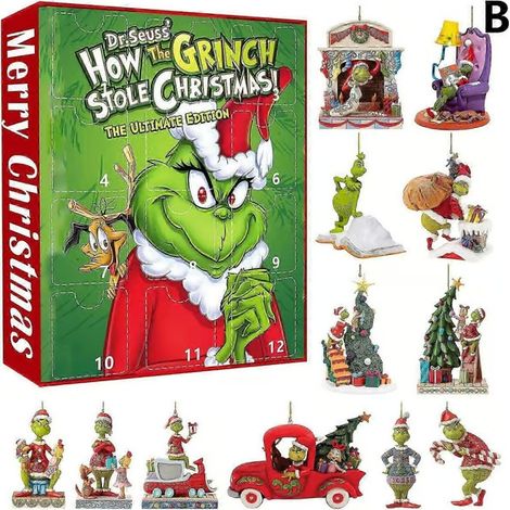 Nouveau Compte à rebours créatif de Noël 2026 Boîte aveugle Grinch Pendentif Monstre de Noël Sapin de Noël Pendentif Aveugle de Noël GJ171-002