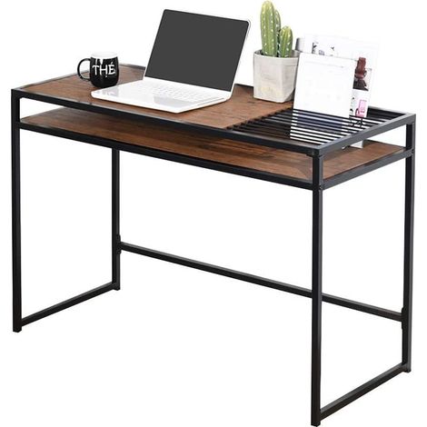 Scrivania Tavolo Porta Pc Legno Metallo con Portadocumenti Design Industriale (1/5)