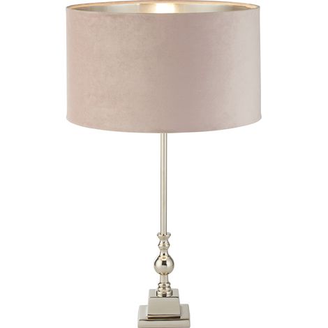 Lampada Da Scrivania Contemporanea Whitby Metallo Nichel Velluto Rosa 1 Luce E27 (1/5)