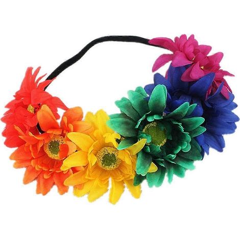 Couronne de fleurs tournesol pour femme et fille, serre-tête floral arc-en-ciel LGBT, accessoire cheveux fierté, bandeau fleuri élégant (1/5)