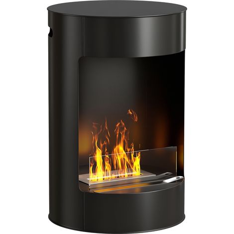 Homcom – Cheminée bioéthanol avec réservoir 0,9 L – Durée de combustion 3 heures – Acier noir Ø 41 x 64 cm – Extincteur inclus