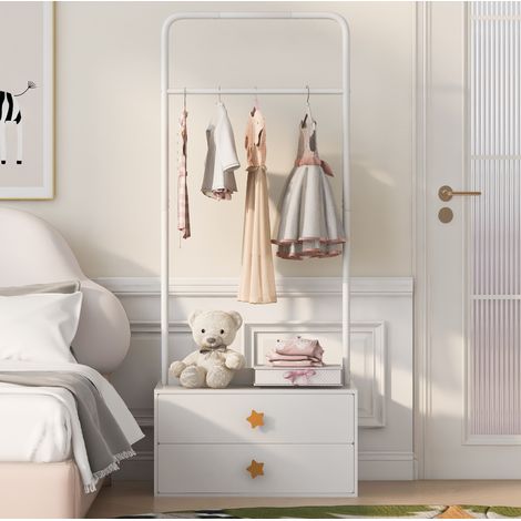 Perchero infantil con 2 cajones y barra para colgar, 70 x 55 x 168 cm, blanco OKMYHOME (1/5)