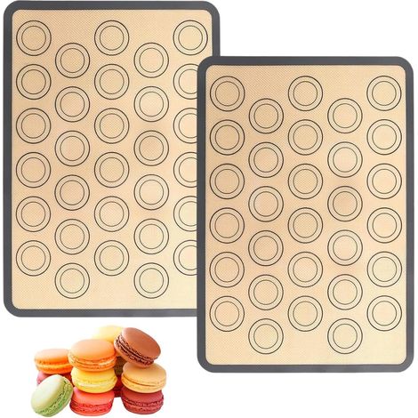 Tappetini da forno in silicone (2 pezzi), antiaderenti, riutilizzabili, per impastare, per macarons, 42 x 29 cm, grigi (1/5)