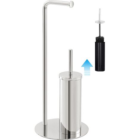 Piantana bagno portascopino e portarotolo design moderno in acciaio cromo (1/3)