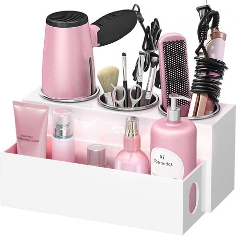 Support de sèche-cheveux, organisateur d'outils pour coiffeuse, sèche-cheveux et fer à lisser pour comptoir de salle, support de sèche-cheveux (1/5)