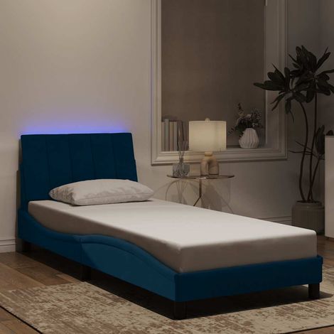 Cadre de lit avec LED et tête de lit en velours bleu 90 x 190 cm sans matelas - PANGIVO (1/5)
