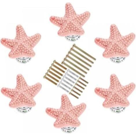 (6 Pièces) Bouton de Meuble en Forme d'Etoile de Mer de différentes tailles, poignee de meuble cuisine en céramique,pour Placard Armoire Cuisine, Chambre d'enfant (Rose) (1/5)