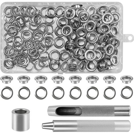 Ösenwerkzeug-Set mit 120 Teilen, 8/10/12 mm Innen-Metallösen-Sets, Ösen-Set mit 3-teiligem Werkzeug, Ösen für Planen, Reparatur von Segeltuchplanen und Zelten, silber (10 mm) (1/5)