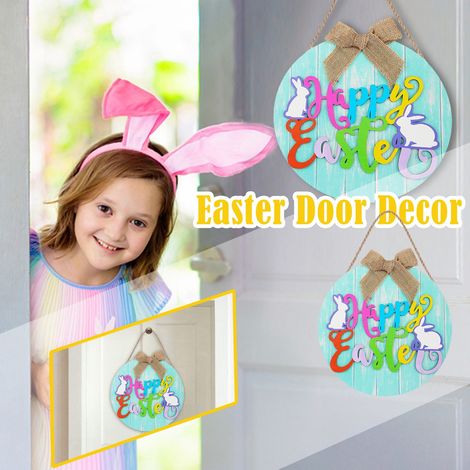 Panneau En Bois Pour Porte - Panneau De Bienvenue En Forme De Lapin De Pâques - Décoration Murale Rustique Pour Intérieur Et Extérieur - 30 Cm (1/5)