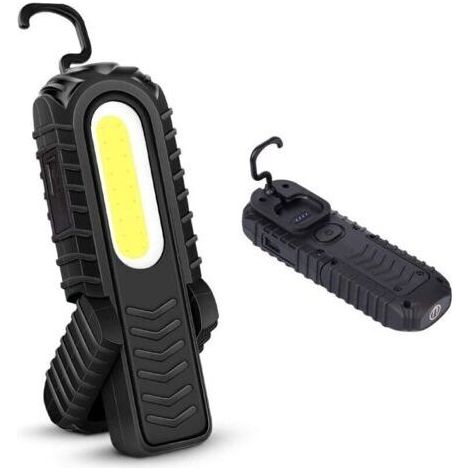 Lampe de Travail LED Rechargeable,Lampes d'inspection à LED Devant 5W COB avec Crochet et Base Magnétique pour Voiture, Camping, Urgence (Noir)