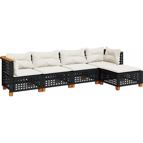 vidaXL Set Divani da Giardino 5 pz con Cuscini in Polyrattan Nero (1/5)