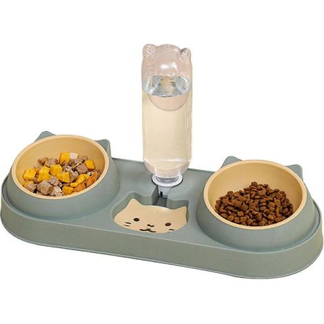 Gamelles doubles pour chiens et chats avec distributeur d'eau, gamelles inclinées pour animaux d'intérieur (1/3)
