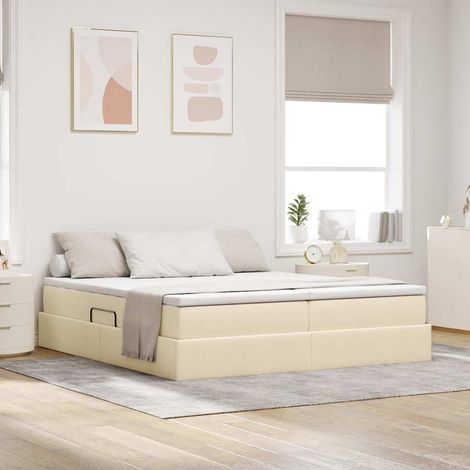 Aufbewahrungsbett mit Matratze Creme 200 x 200 cm Polyester (1/5)