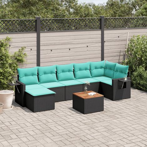 8-teiliges Gartensofa-Set mit Kissen, schwarzes Polyrattan (1/5)