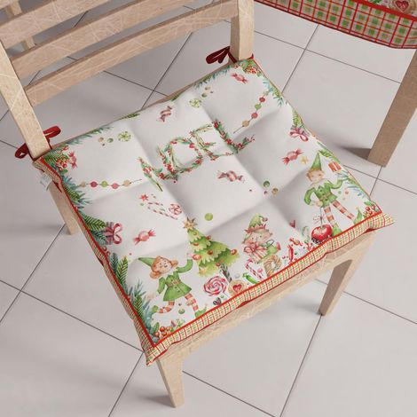 Lot de 6 Galettes de Chaise de Noël 40x40cm, Coussins de Chaises pour Intérieur et Extérieur avec Attaches, Décoration de Noël (1/4)