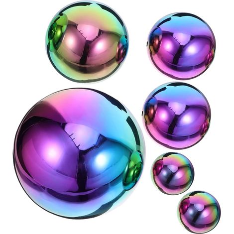 6 Pièces Lot de Boules Géométriques Acier Inoxydable Doré Miroir Poli Boules Creuses Réfléchissantes pour Décoration Extérieure de Jardin Sphères Légères et Faciles à Placer (1/5)