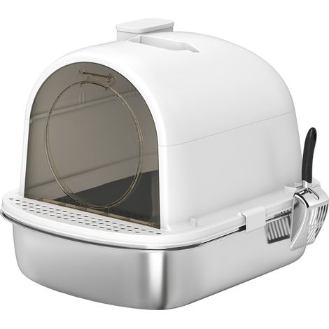 Toilette chat fermée avec bac en acier inoxydable, nettoyage aisé, 52,4 x 41,3 x 39,9 cm, blanc (1/5)