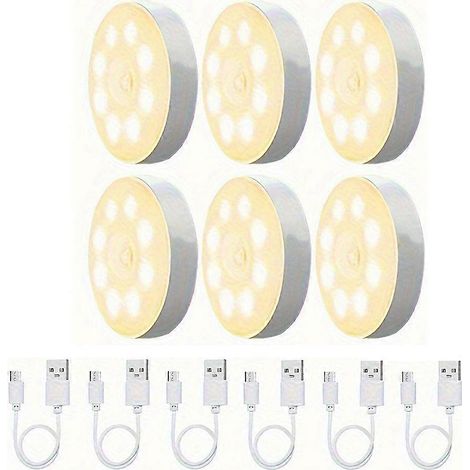 Lot de 6 lampes LED rechargeables USB à détecteur de mouvement, éclairage d'intérieur à induction alimenté par piles pour placard, A (1/5)
