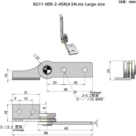 (Grand - (4,5 N.m) - R) Lot de 2 pièces, charnière à pivot libre en acier inoxydable, positionnable à angle libre, en forme de L, avec amortissement, pour équipement médical (1/5)