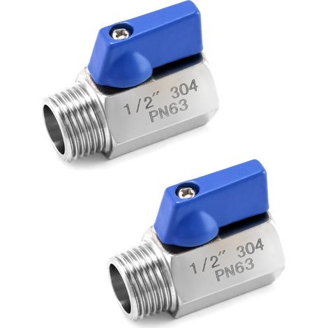 Satz mit 2 Edelstahl-Kugelhähnen mit NPT 1/2"-Gewinde, Absperrventilen, Mini-NPT-Kugelhähnen, Außengewinde und (1/5)