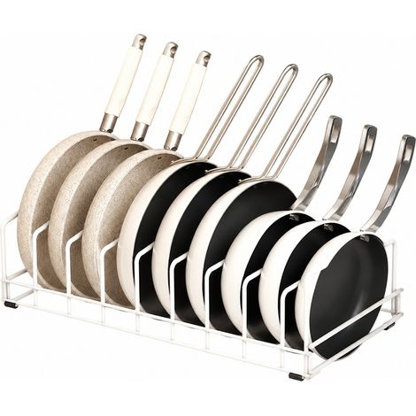 Porte-casseroles avec rail coulissant, blanc, 52 cm, support à couvercles réglable, rangement de comptoir, acier au carbone (1/5)