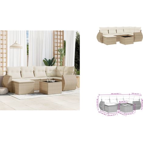 7-tlg. Garten-Sofagarnitur mit Kissen Beige Poly Rattan - Gartenmöbel - Esstischset - Outdoor Möbel - Lounge Set - Rattan Gartenmöbel (1/3)