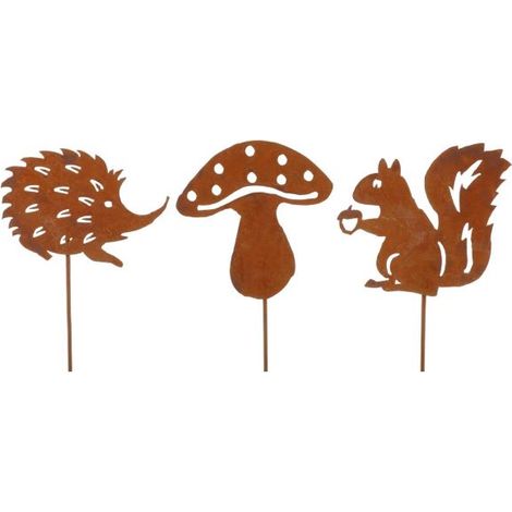 Flamingo Gartenstecker Waldtiere & Pilz rostbraun 15 cm 6 Stück Gartenstecker