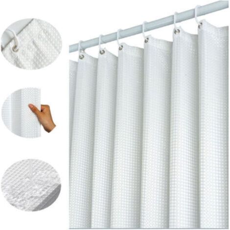 100x180CM (Blanc) Rideau de Douche Gaufre avec Anneaux en Métal Rideau de Douche Baignoire Anti Moisissure Tissu Rideau Salle de Bain Robuste pour Baignoire Cabine de Douche, Ourlet Lesté