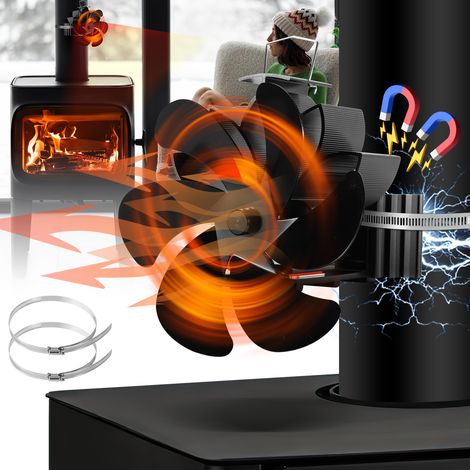 SWANEW Ventilatore per stufe a 6 pale camino silenzioso e alimentato dal calore per stufe a legna caminetti a gas Supporti per canna fumaria a registro (1/5)