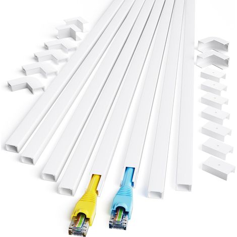 Goulotte Passe Câble, 8M Mini Goulotte électrique Autocollante, Pouvant être Peinte Goulotte pour Cacher Un Câble d'enceinte ou Un Câble TV - 8 x L1000 mm, B15 mm, H 10 mm (1/5)