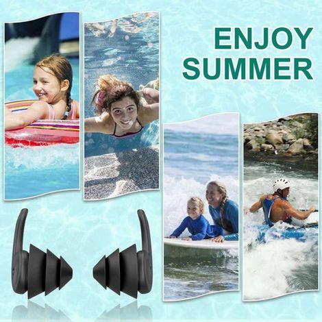 Bouchons d'oreilles piscine - lot de 3 paires en silicone réutilisables et imperméables - étui de rangement inclus (1/4)